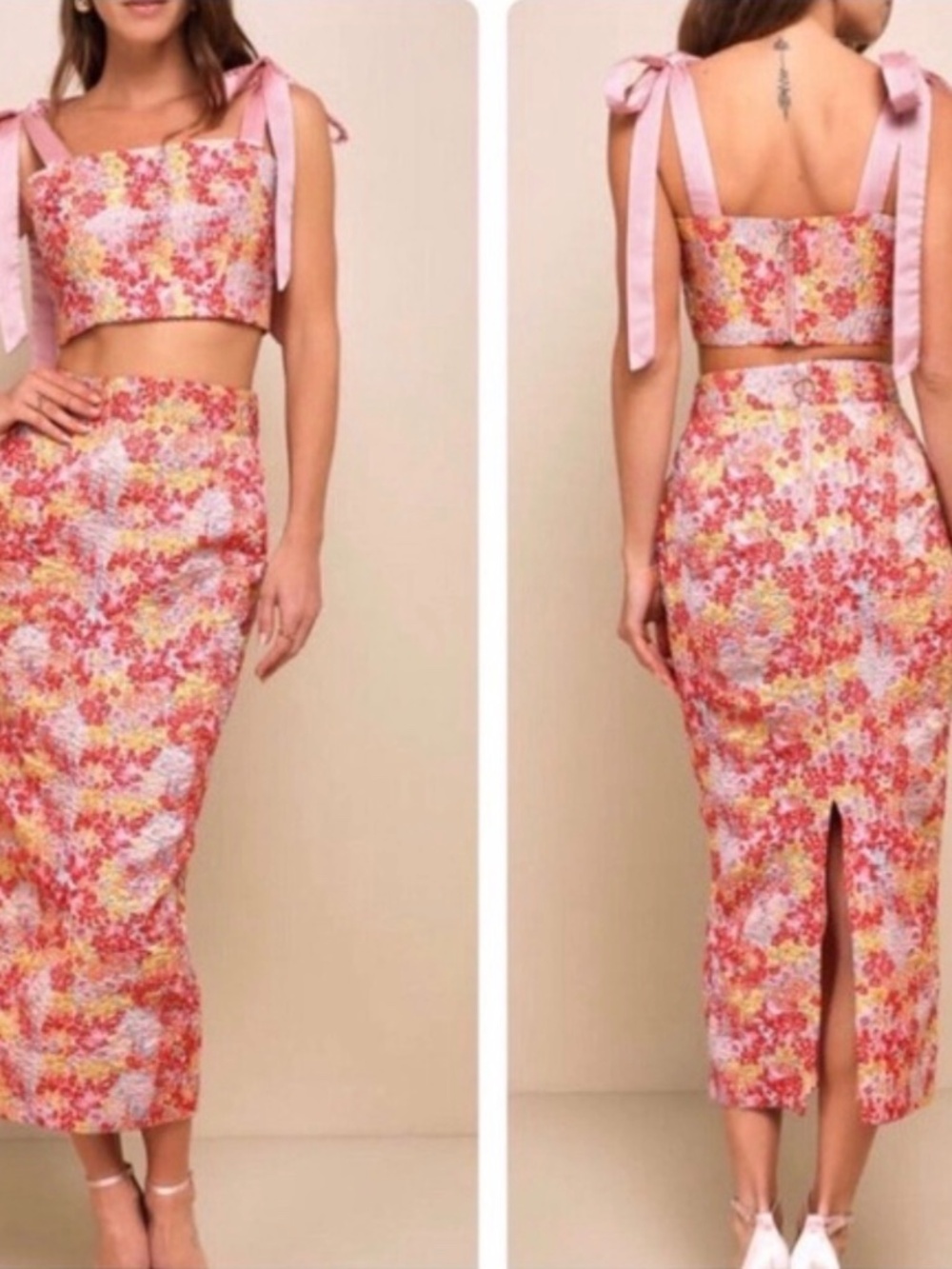 Lulus Ellarina Pink Metallic Floral Set